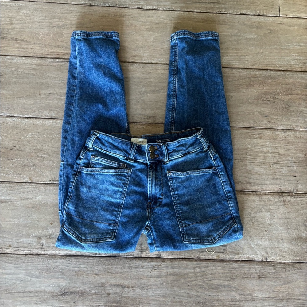 Pilcro Blue Denim Jeans with Button Detail size 24